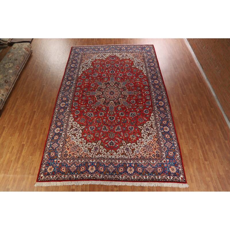 Hand Knotted Oriental 100% Wool Carpet Traditional Floral Red Isfahan Area Rug - 16' 3'' X 10' 5''