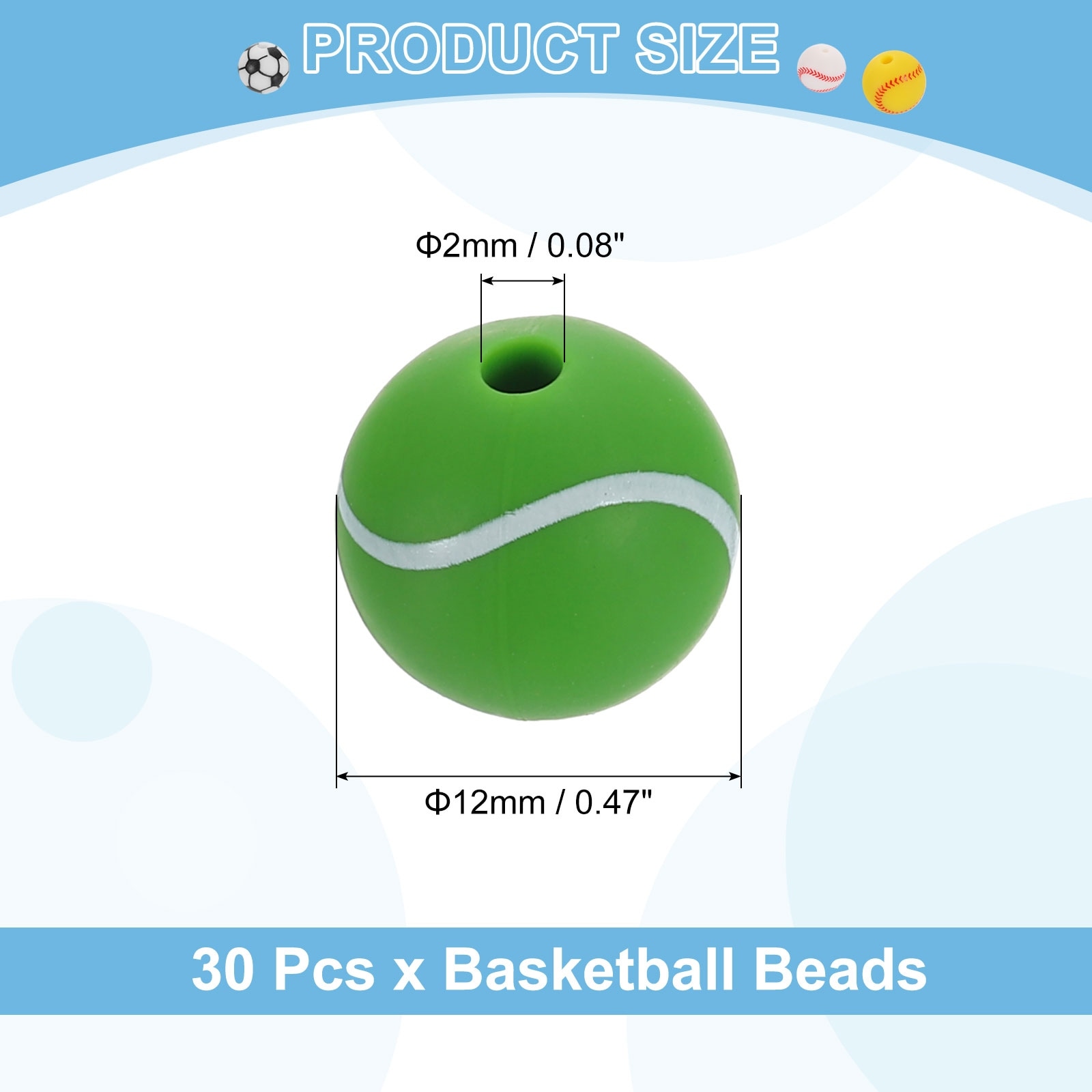 Sports Ball Beads, Silicone Round Spacer Focal Bead,