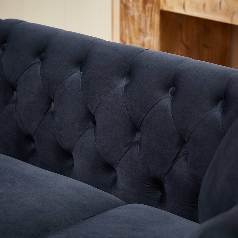 83.5" Velvet L-Shaped Sectional Sofa, 5-Seater Corner Couch with 3 Pillows
