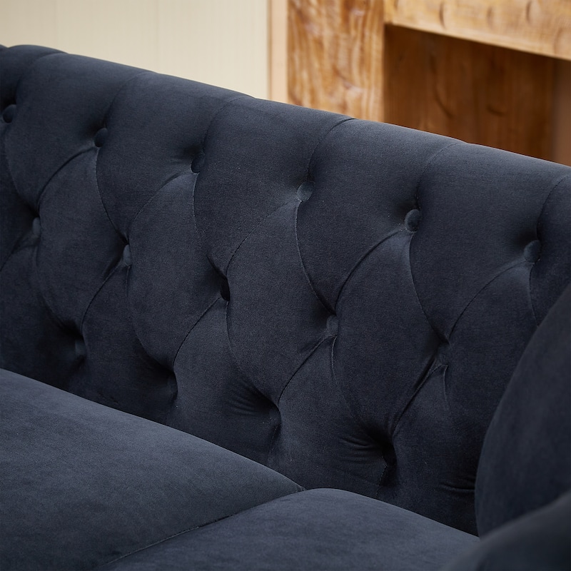 L-Shaped Sectional with 3 Pillows, Button Tufted Corner Sofas 5-Seater Sleeper Couch and Rolling Arm for Living Room Recliner