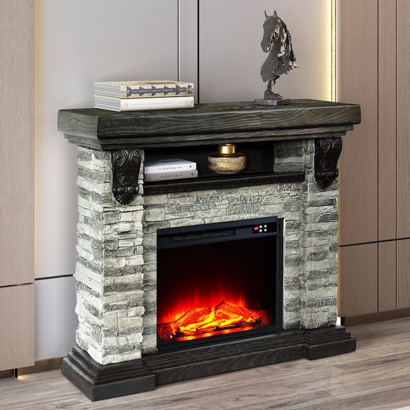 45" Electric Fireplace MGO Mantel with Faux Brick, 23" Firebox Insert and Remote Control Included