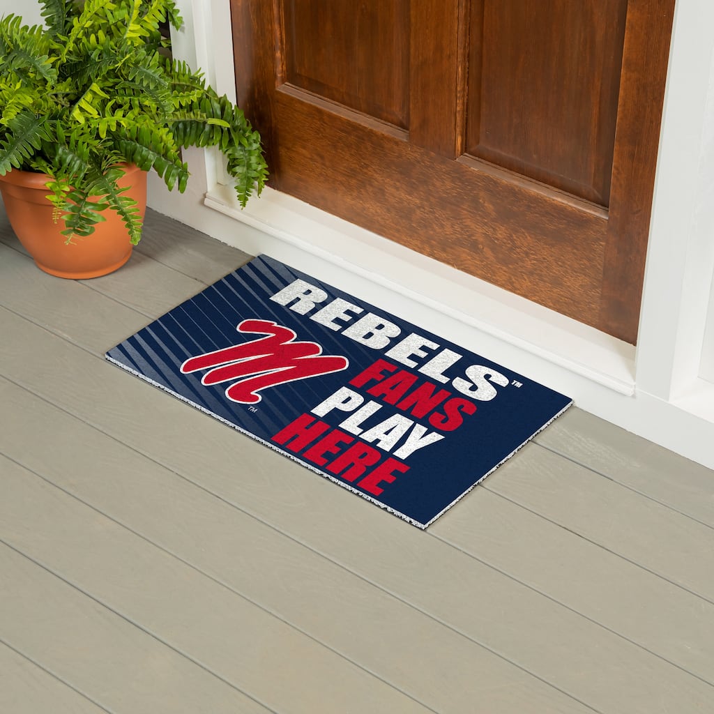 28 in. x 16 in. University of Mississippi "Fans Play Here" PVC Door Mat
