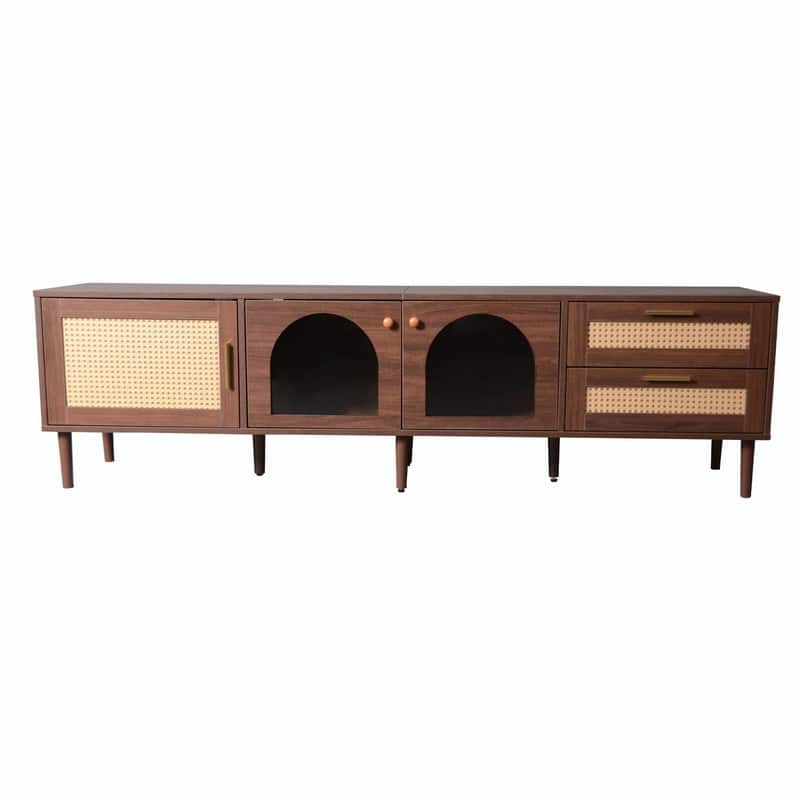 70" TV Stand for TVs up to 90", Entertainment Center with App-Controlled LED Lights, 2 Drawers & Glass Door Storage