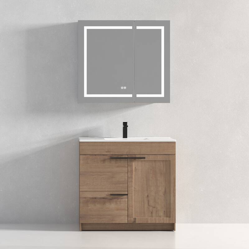 Blossom Hanover 36 Inch Bathroom Vanity with Topmount Ceramic Sink - Oak