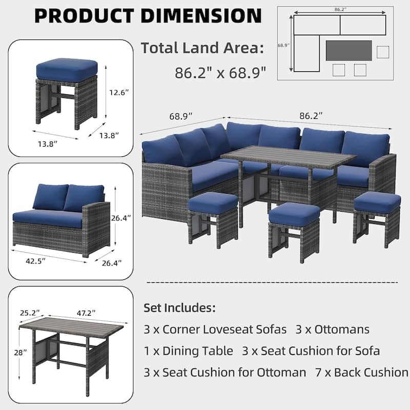AECOJOY 7 Pieces Patio Furniture Set Outdoor Sectional Sofa Rattan Conversation Set
