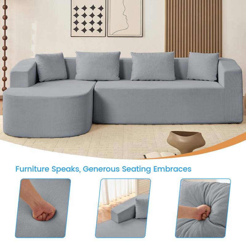 Mixoy 98 inch Chenille L Shape Sectional Sofa with Curved Chaise,Modern Cloud 3 Seater Sofa Couch