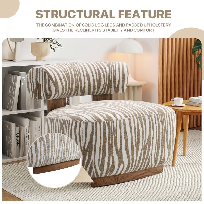 Rossetta Zebra-Striped Chenille Fabic Low Cylindrical Backrest Armchair with High-Quality Foam Cushion