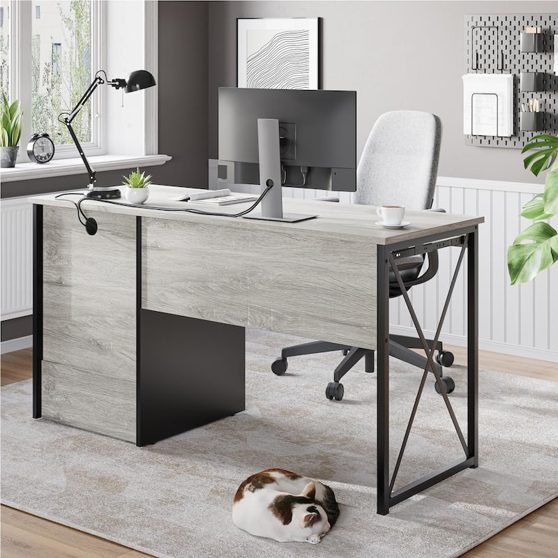 55 inch Computer Desk with Keyboard Tray and Storage Drawers