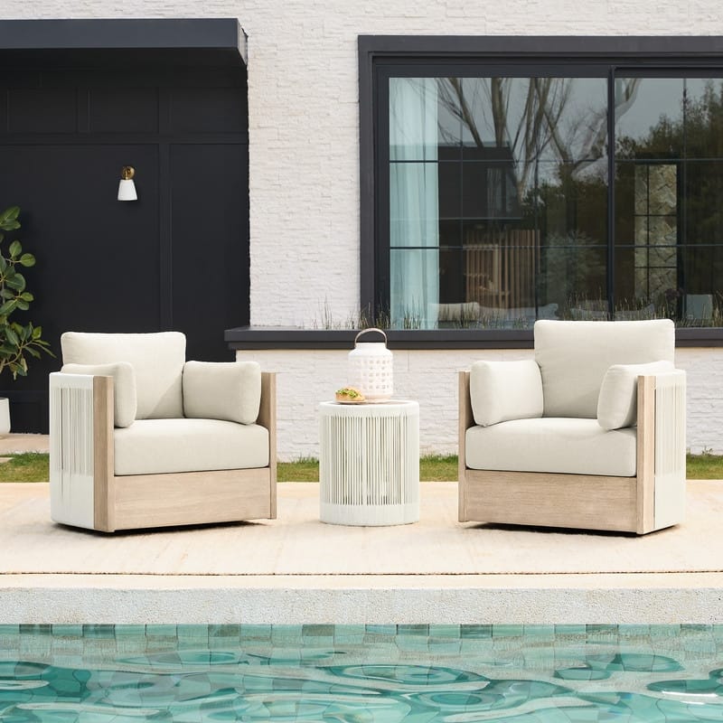 Khloe 3-Piece Outdoor Wood Patio Furniture Conversation Sets - Beige
