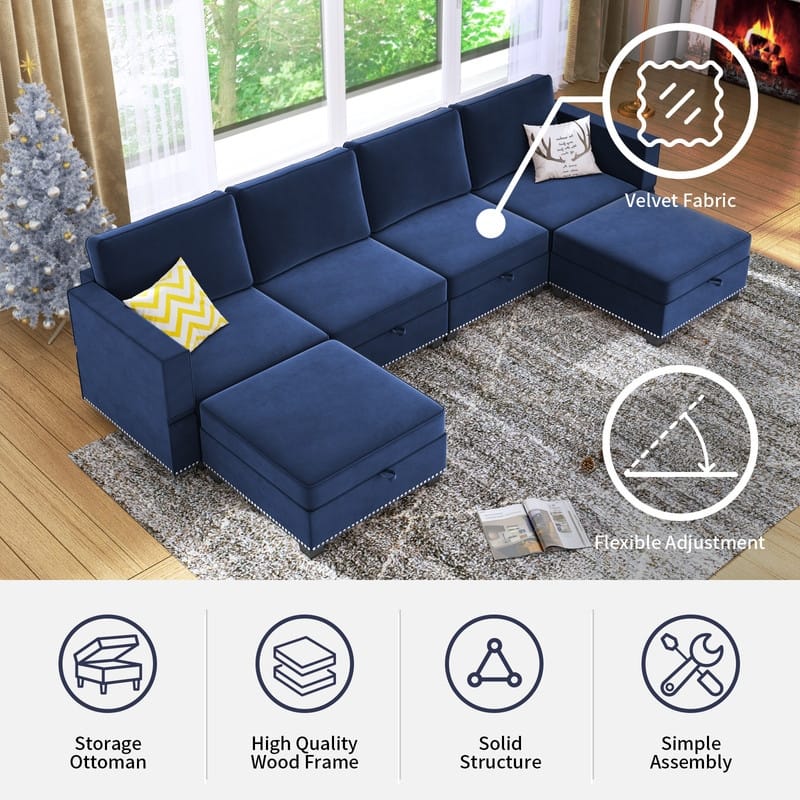 Mixoy 6-Seater Transferable Position Free Combination Sectional Sofa with Storage
