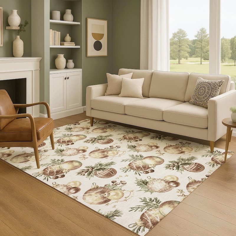 Premium Washable Super Soft Holiday Ornament Mayfield Rug - Ivory - 9' x 12'