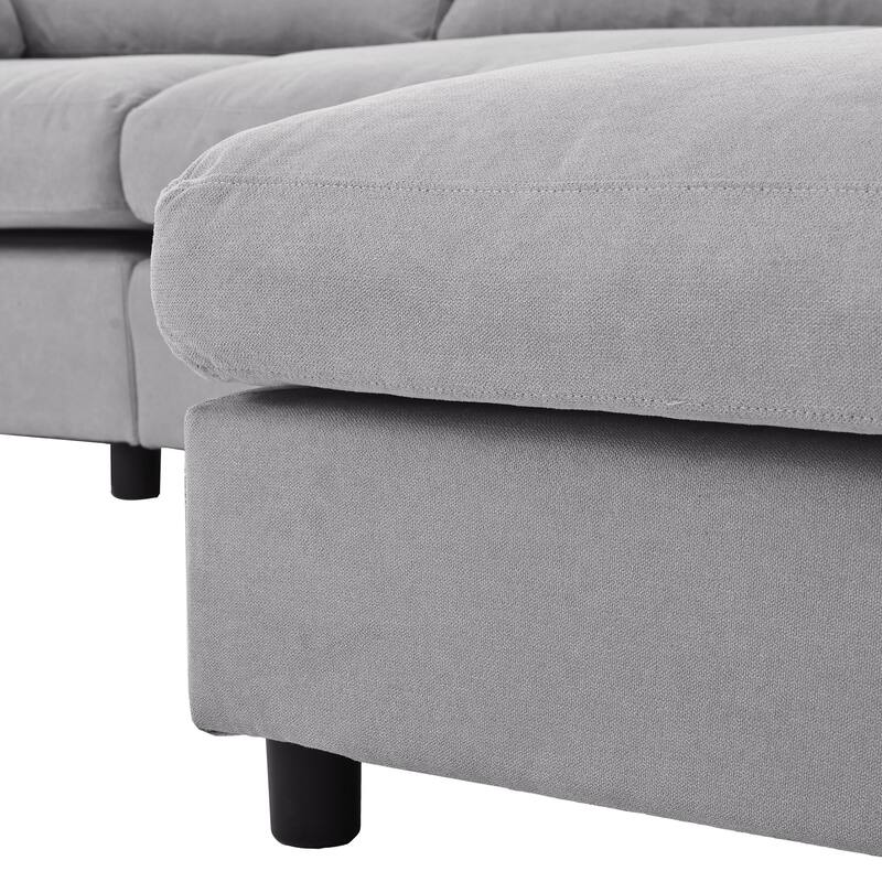4-Seat Convertible Sectional Sofa with Adjustable Footrest, L Shaped Couch Set with Reversible Chaise for Livingroom