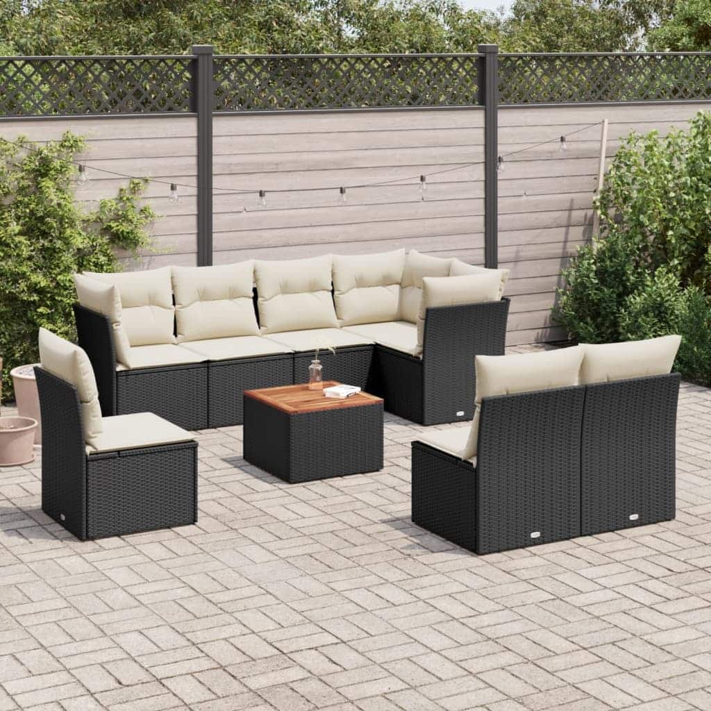vidaXL Garden Sofa Set Black and Cream White - 24.4 x 24.4 x 27.2