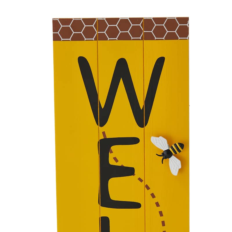 Glitzhome 42"H Solid Wood WELCOME Porch Sign with Bee or Butterfly Outdoor Decor