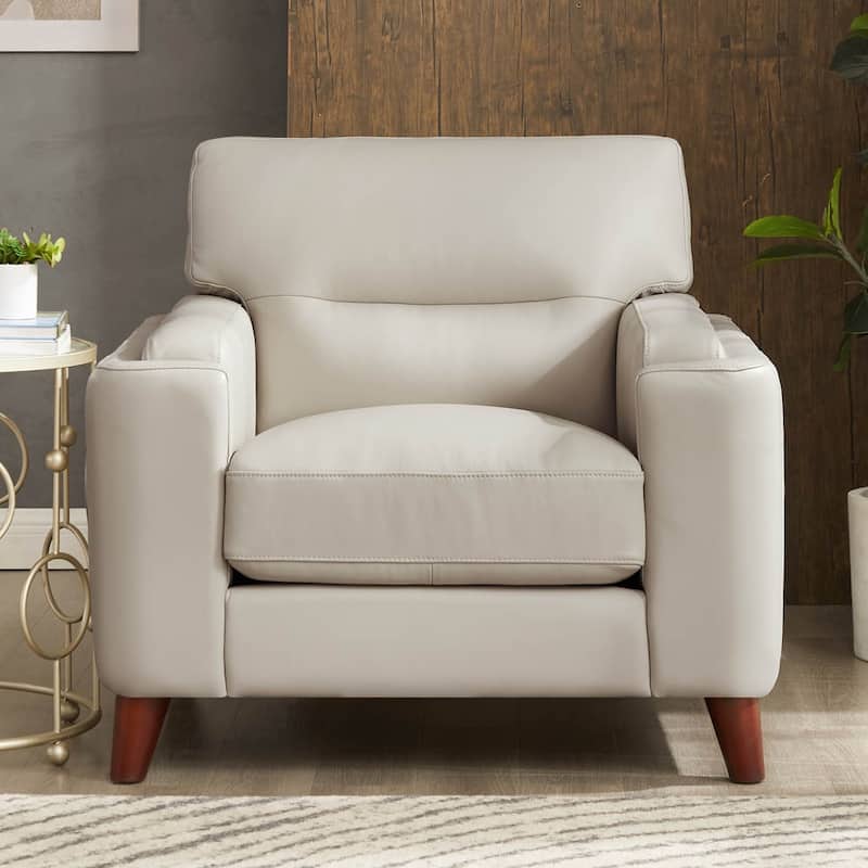 Hydeline Elm Top Grain Leather Chair With Feather, Memory Foam and Springs - Vanilla White