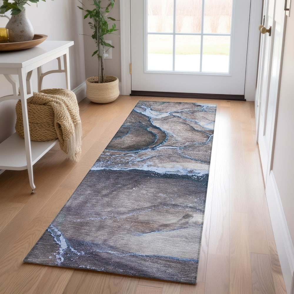 Machine Washable Indoor/ Outdoor Abstract Chantille Rug