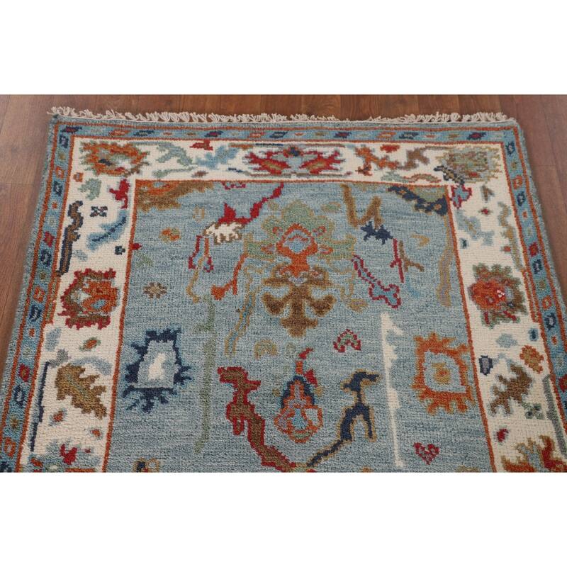 Transitional Blue Oushak Oriental Accent Rug Handmade Wool Carpet - 3'1"x 4'10"