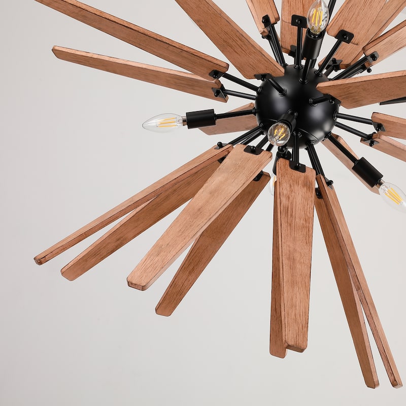 Lighting Thorne Chandelier 8 Light Wood in Contemporary Style Starburst Design