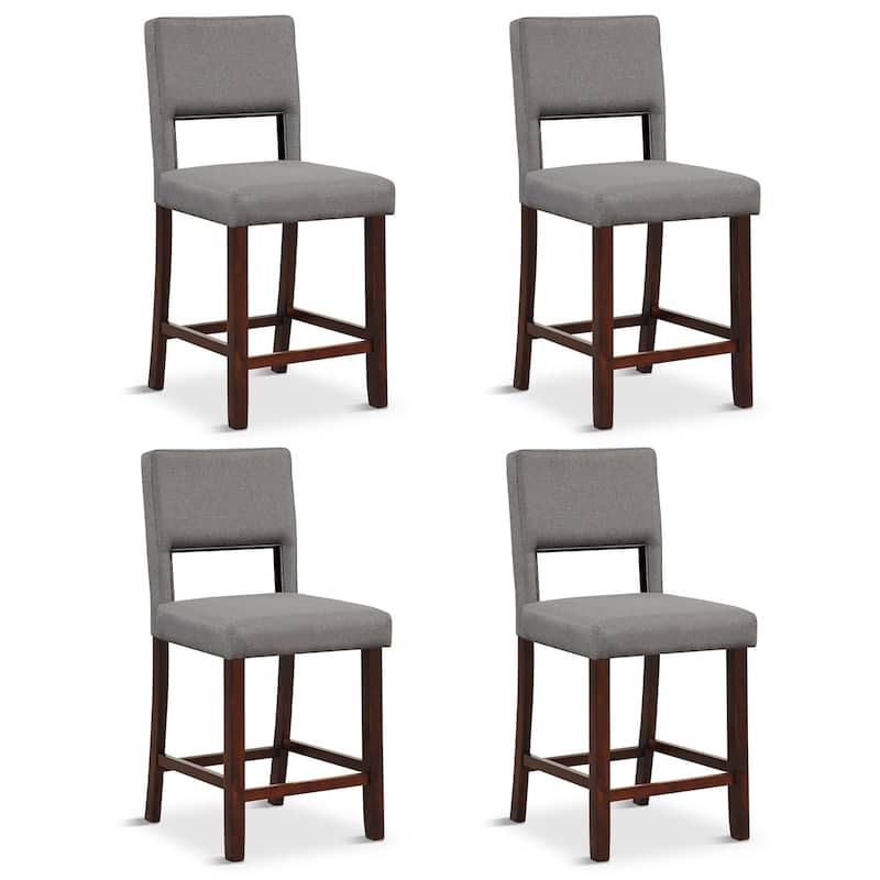 Gymax 4-Piece Linen Fabric/PVC Leather Counter Height Bar Stool Set w/ - Grey