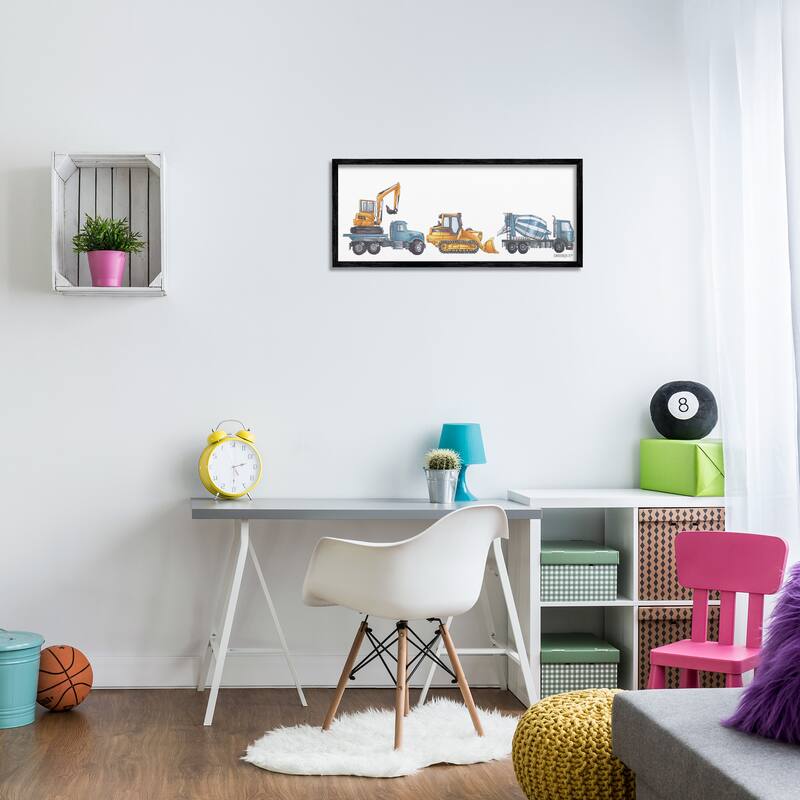 Stupell Construction Vehicles Bulldozer Trucks Driving Illustration Framed Wall Art, Design by Dishique - Multi