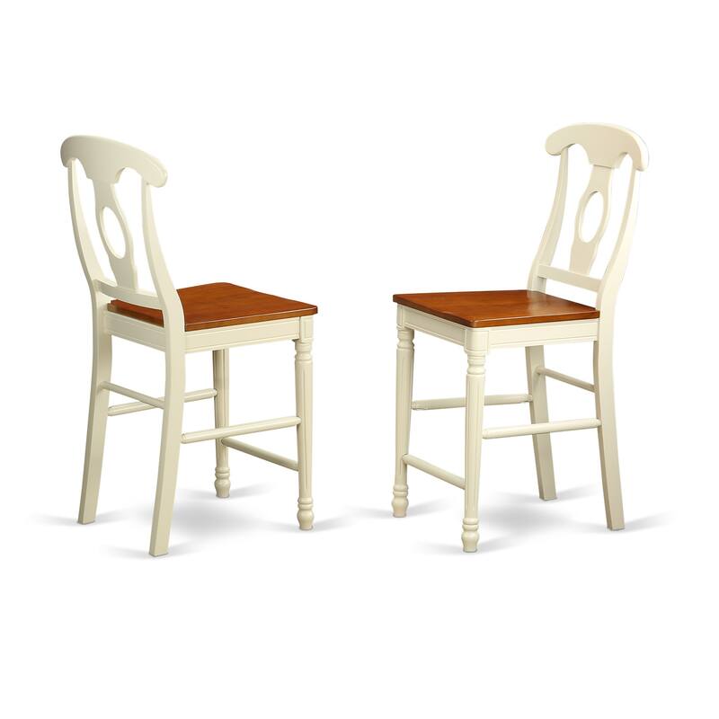 HomeStock 5-Piece Round Buttermilk and Cherry Finish Solid Wood Top Dining table with 4 Chairs with Lattice Back