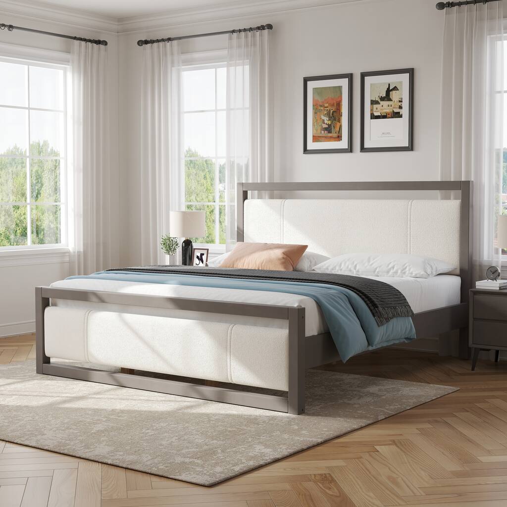 Christopher Knight Home Solid wood Frame Platform Bed with Ivory Boucle ...