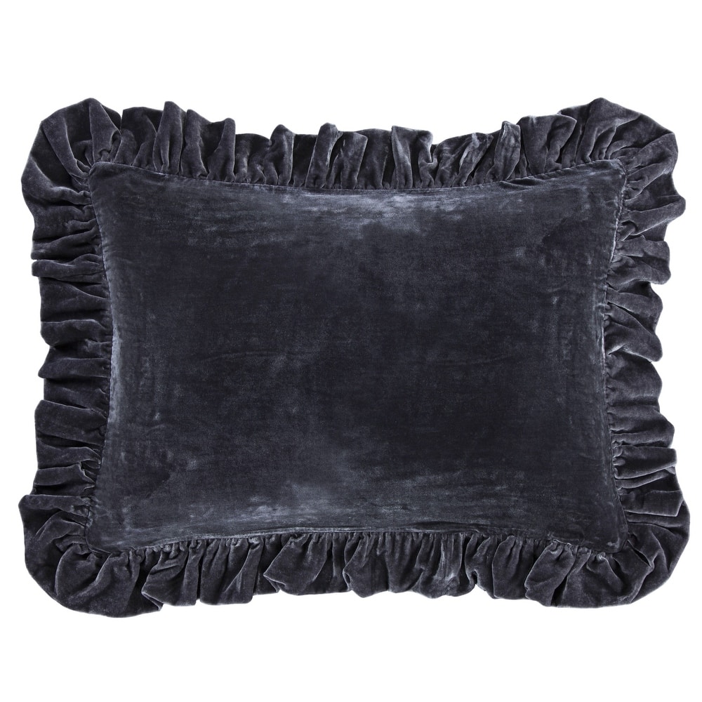 HiEnd Accents Stella Faux Silk Velvet Romantic Western Ruffled Dutch Euro Pillow, 27x39 inch