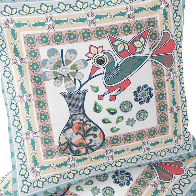 HomeRoots Set of Two 16" X 16" Pink and White Peacock Blown Seam Floral Indoor Outdoor Throw Pillow - 16.00' X '16.00' X '5.00