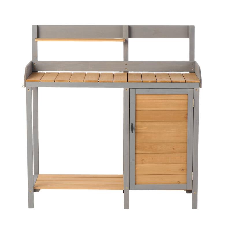 GDF Studio - Outdoor Solid Wood Potting Bench with Sink and Storage Garden Workstation