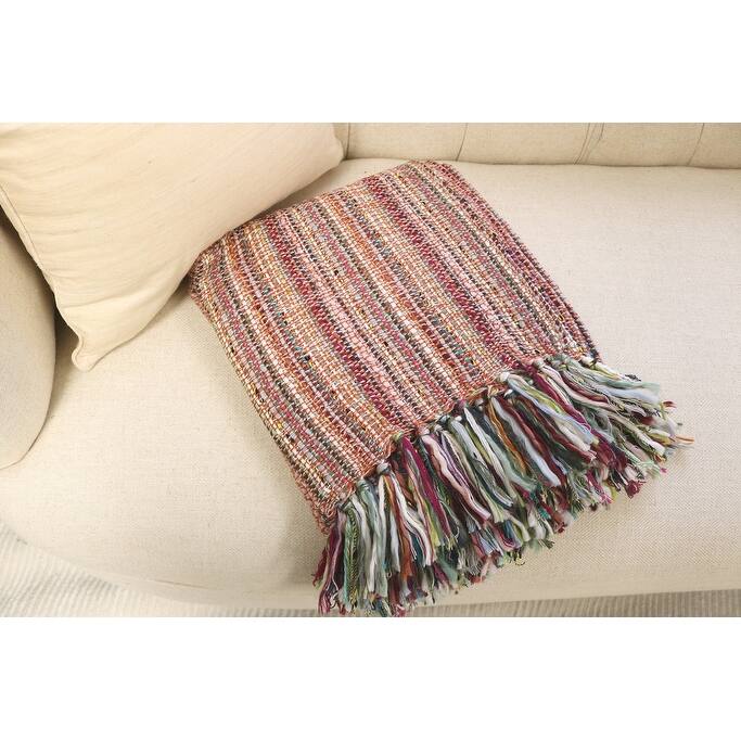Home&Manor Handcrafted Wool & Cotton Throw Blanket Ember Bloom