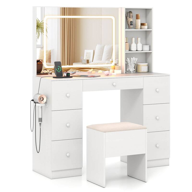 Costway Vanity Desk with Mirror & Lights Makeup Table with Power - See Details - as pic shows