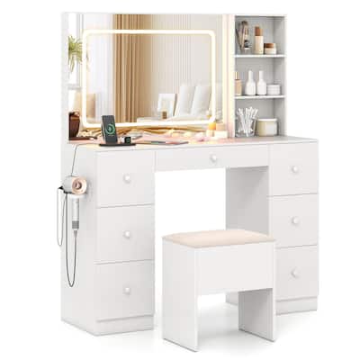 Costway Vanity Desk with Mirror & Lights Makeup Table with Power - See Details