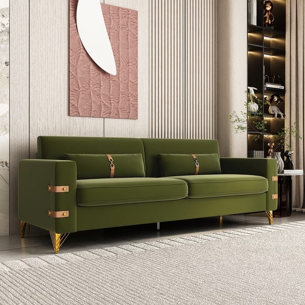 3-Seater Sofa Comfortable Luxurious Velvet Upholstered Sofa with Gold Metal Legs Support and 2 Pillows for Living Room - Bed Bath & Beyond