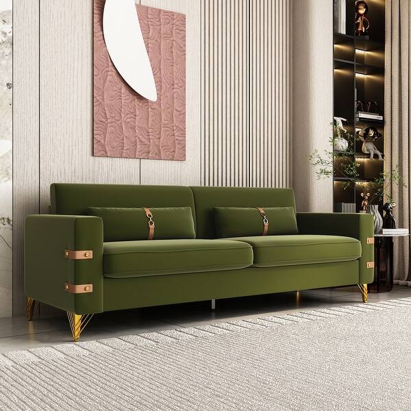 85-in Velvet Sofa Couch Large Accent Couch with 2 Pillows, Modern 2-seater Love Seats Sofa with Gold Metal Legs for Living Room - Bed Bath & Beyond