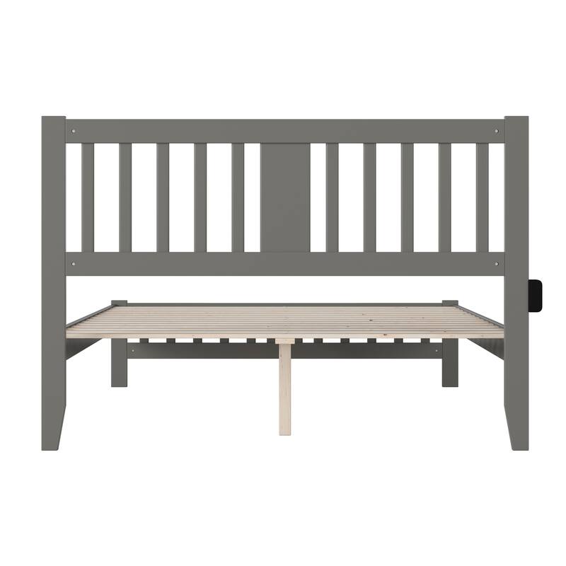 Elegant Bed with Footboard - Grey Bedroom Furniture - Solid Wood Frame - Slat Support System