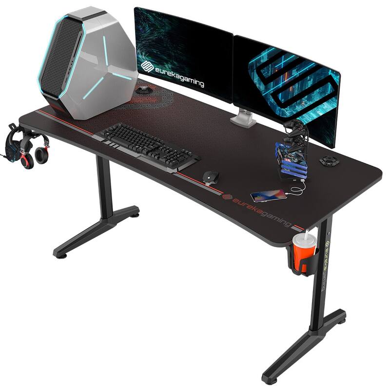 Black Gaming Desk Computer Desk with Free Full Mouse Pad & USB Charger