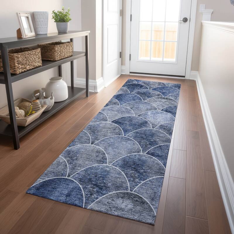 Machine Washable Indoor/ Outdoor Chantille Contemporary Rug - Blue - 2'3" x 7'6"