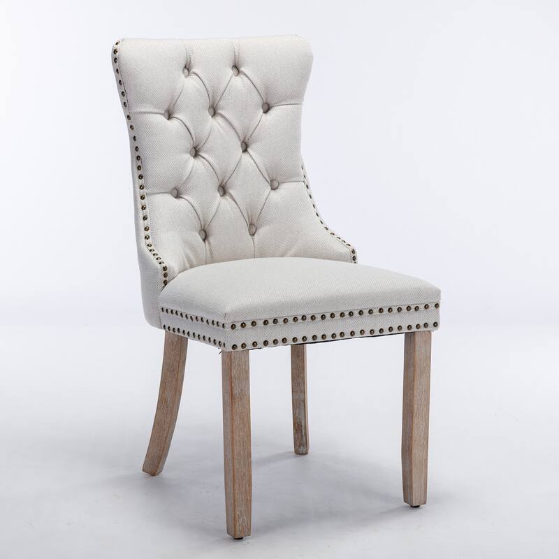 GDF Studio-Nikki Modern Wood Upholstered Dining Chair with Tufted Design, Nailhead Trim, 2-Pcs Set
