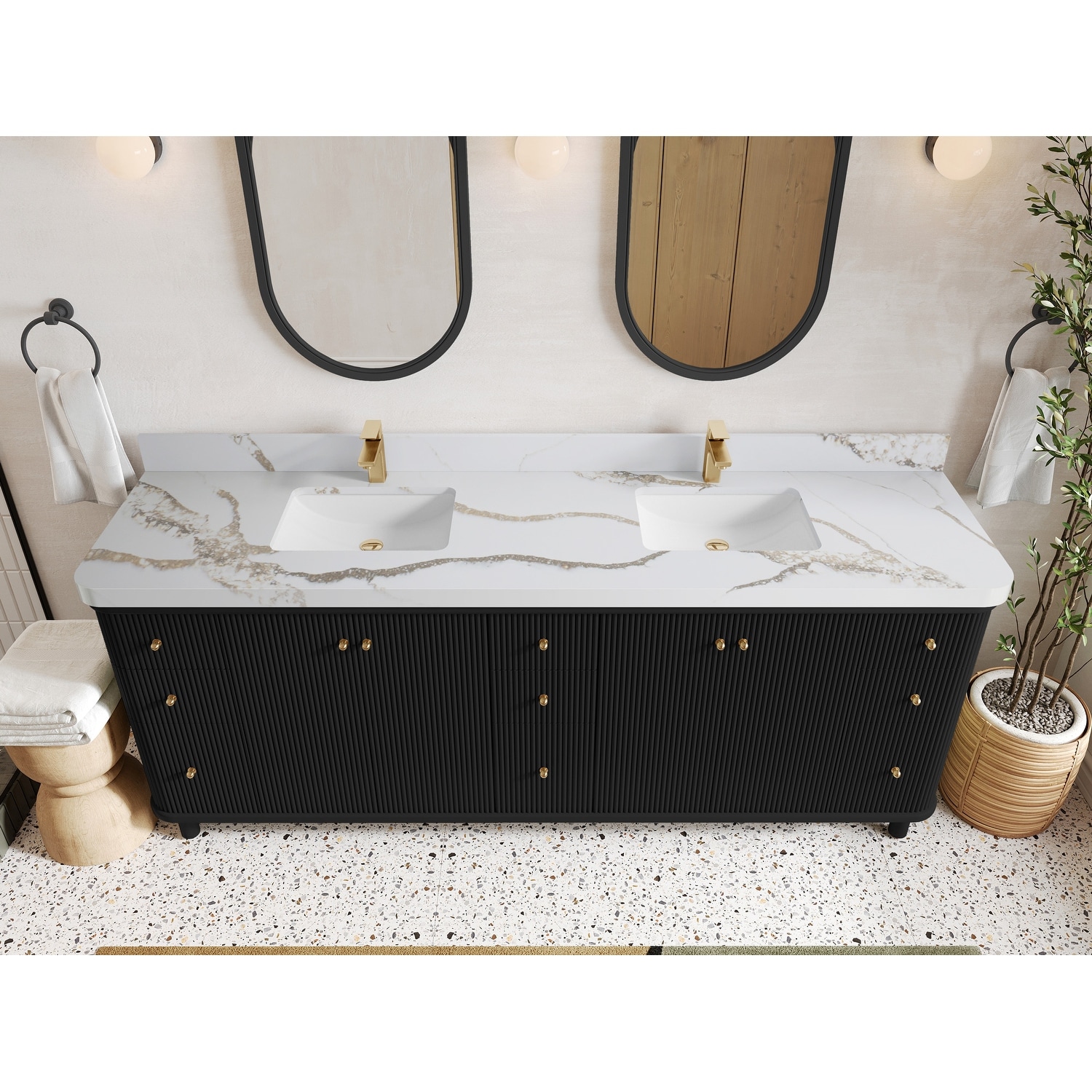 Willow Collections 84 in. W x 22 in. D Reeded Miami Double Bowl Sink Bathroom Vanity with Countertop