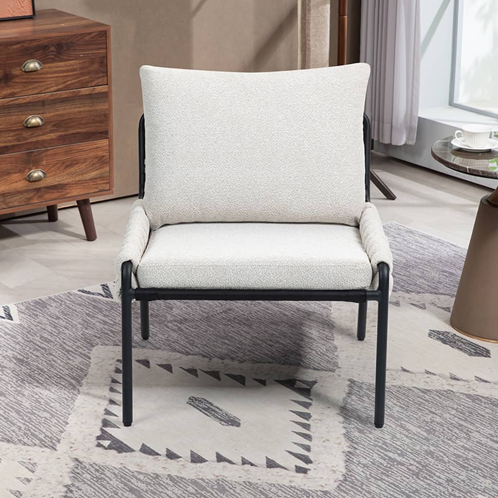 Comfortable Accent Chair Beige Side Chair with Metal Frame, Padded Lounge Chair Dining Chair Dressing Chair