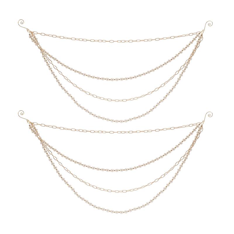 Pearl Bead and Chain Link Garland (Set of 2) - 27x12x12