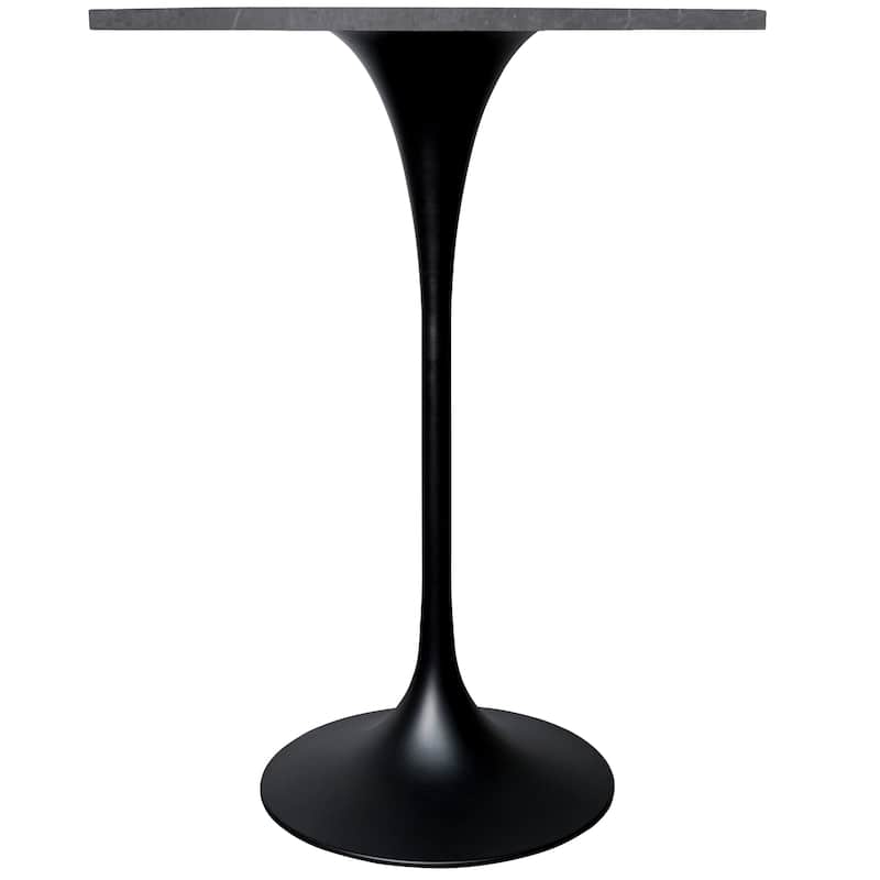 LeisureMod Verve 27" Bar Height Dining Table with Sintered Stone Round Top in Black Pedestal Base