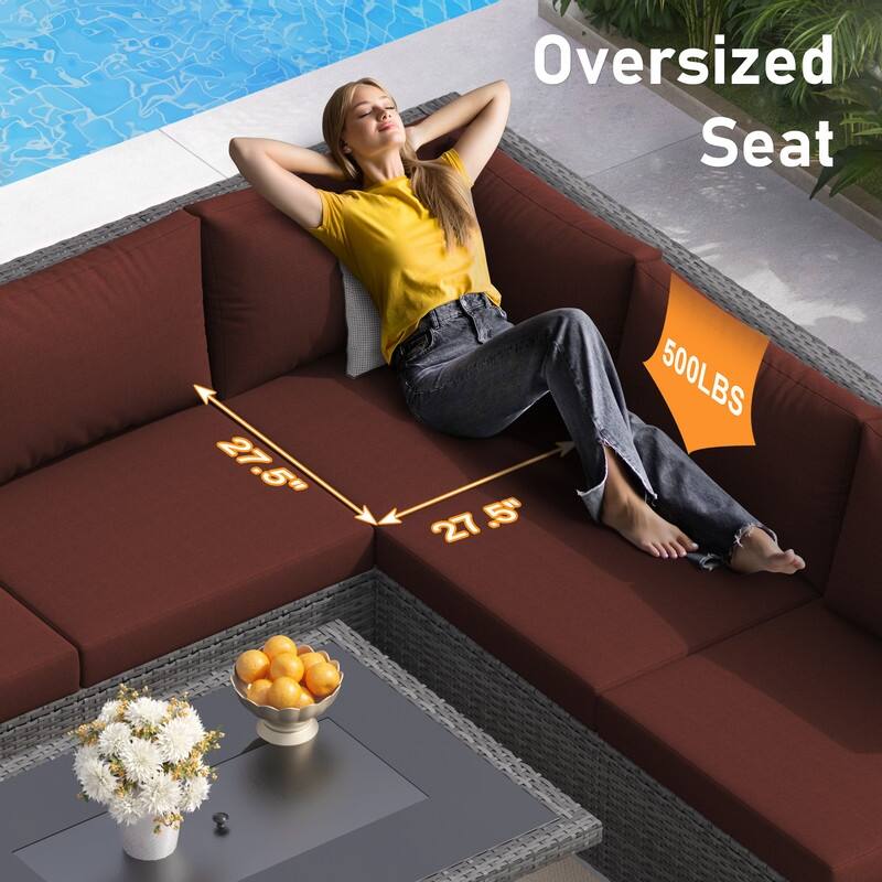 FINCATI Outdoor High-back Wicker Patio Sectional Set, 500 lbs Luxury Oversized Conversation Set, Spacious Couch Set