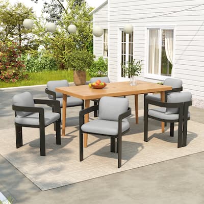 Christopher Knight Home- Alaric Acacia And Aluminum Outdoor 7 Piece Dining Set