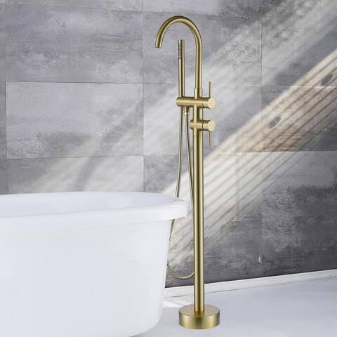 Double Handle Floor Mounted Clawfoot Tub Faucet with Hand shower