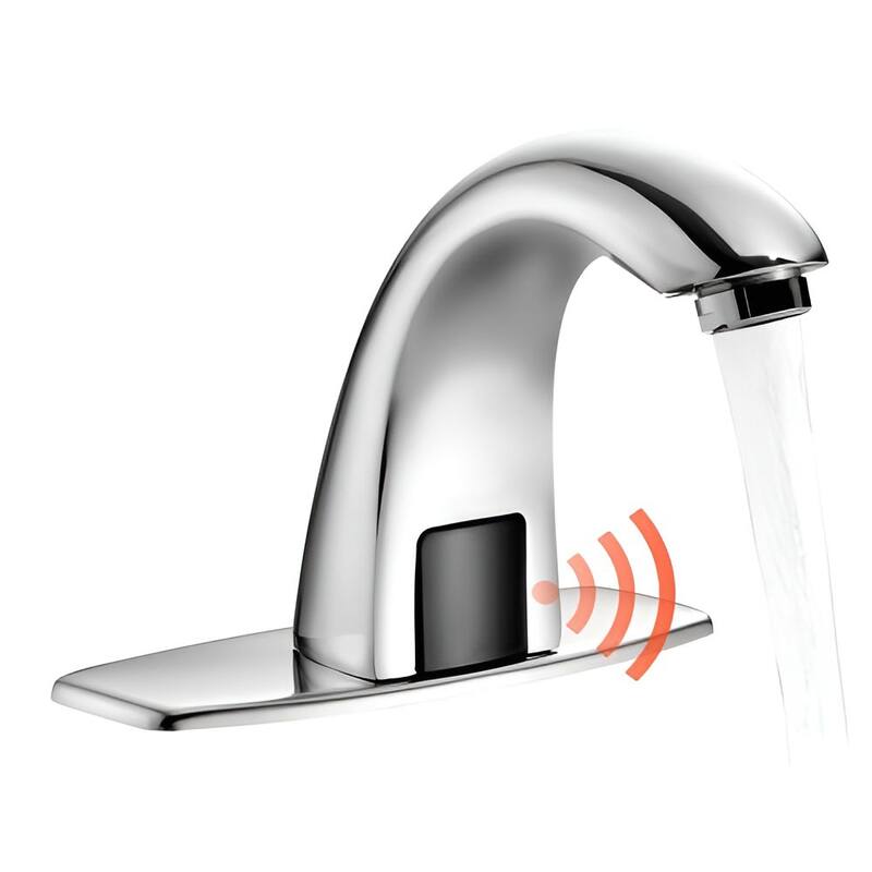 Silver Brass Touchless Bathroom Sink Faucet with Infrared Sensor and Temperature Control - 6.3 x 1.8 x 4.9 in
