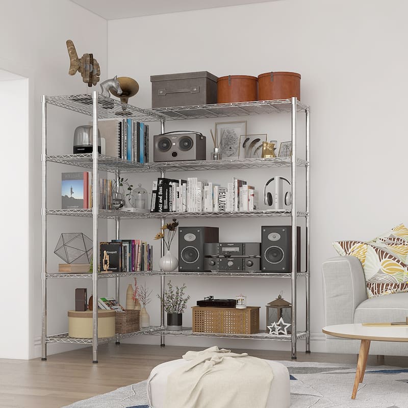 5-Tier Chrome Iron Multi-Purpose Storage Adjustable Shelf Rack for Kitchen or Garage - 177 × 40 × 180 cm