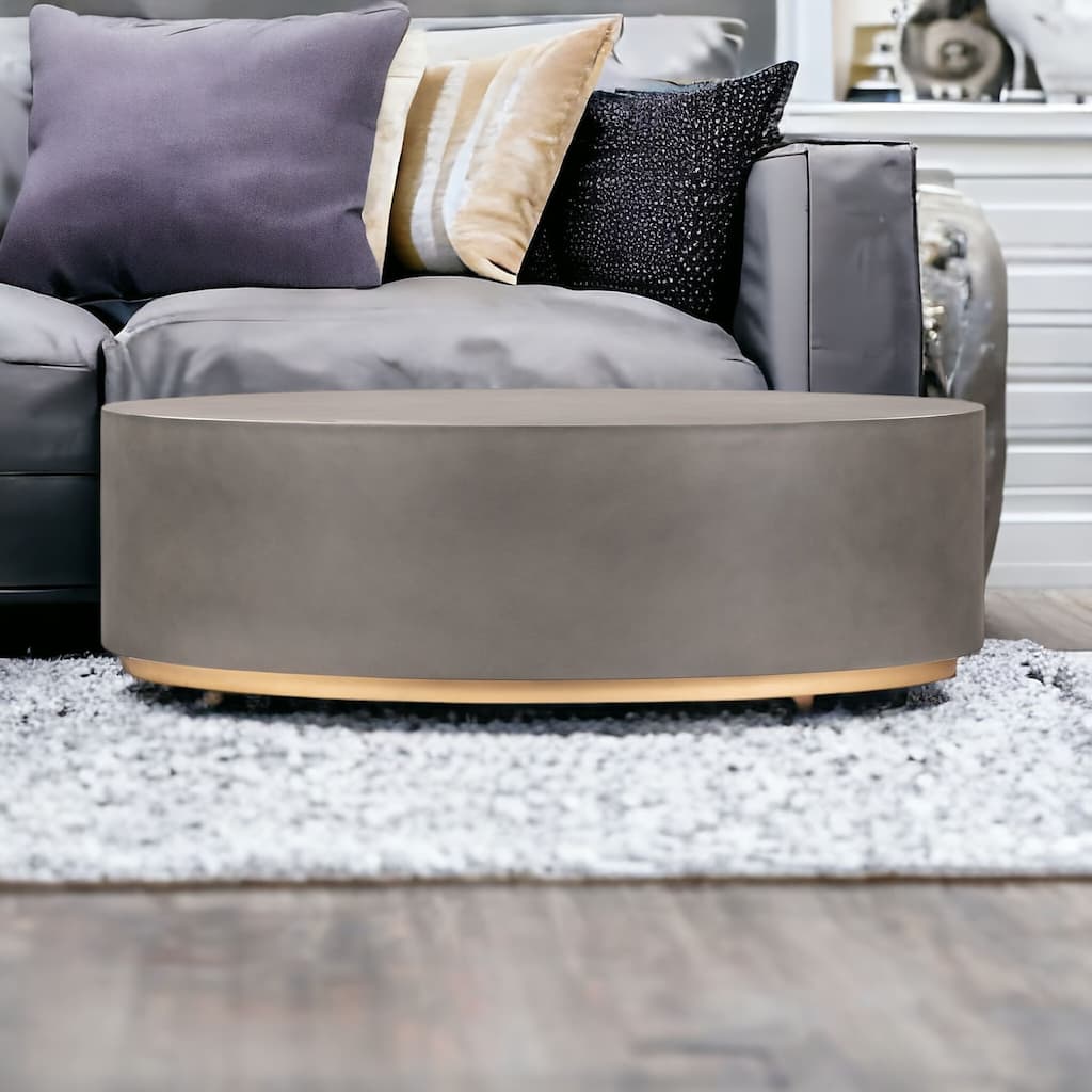 HomeRoots 28" Gray And Brass Concrete And Brass Oval Coffee Table - 28' X '16' X '51