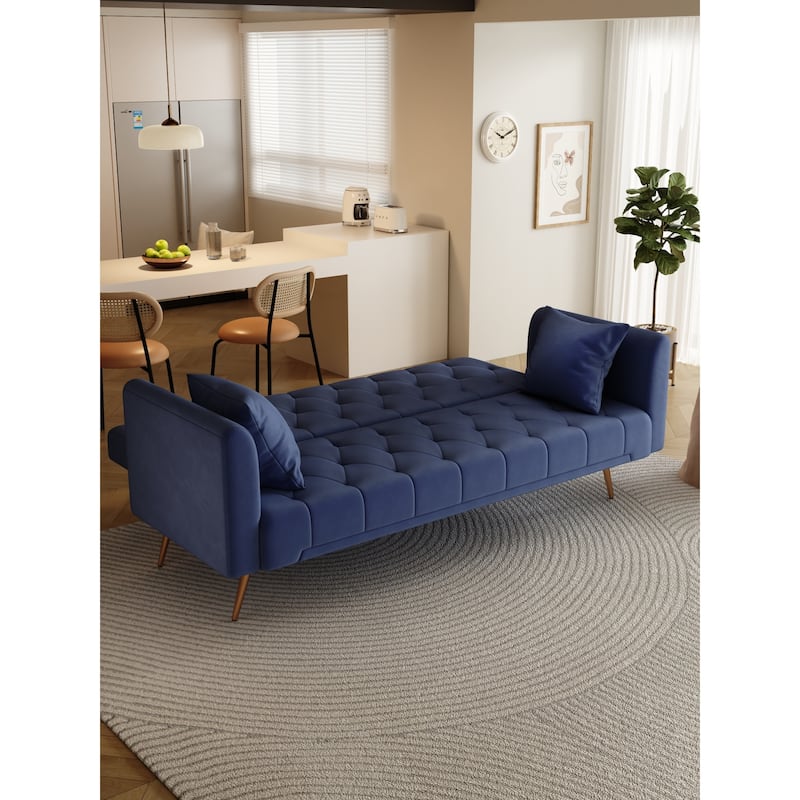 Roomfitters 71-Inch Velvet Convertible Futon Sofa Bed, Modern Loveseat Sleeper Couch with Gold Legs for Small Spaces