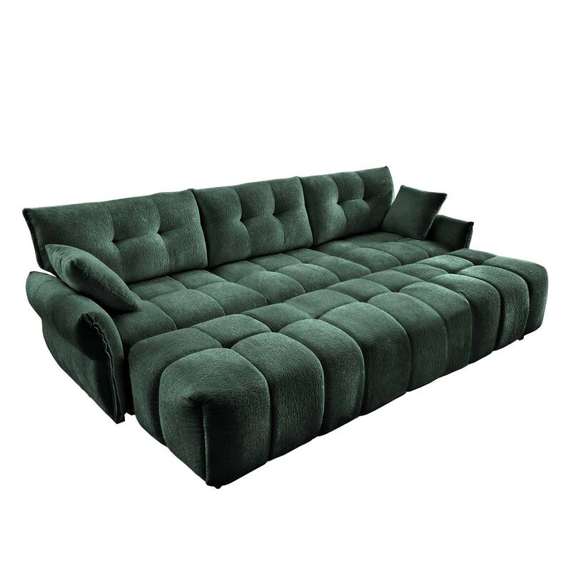 110.2" Chenille 3-Seater Sofa Set with 3 Ottomans and Pillows, Solid Wood Frame and High-Resilience Cushions